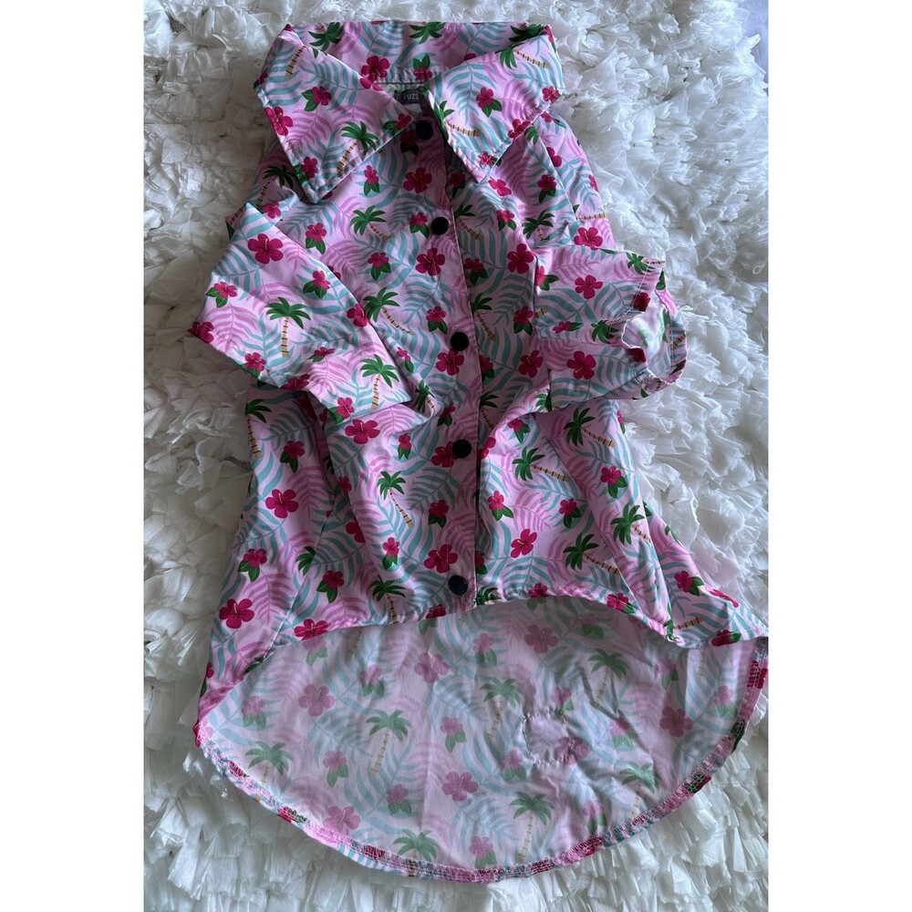 FuzzYard Hawaiian Floral Dog Shirt Pink Green Blue Large Lightweight Polyester